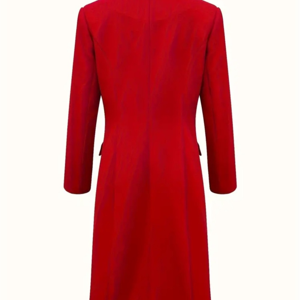 NWT Double-breasted Lapel Coat, Elegant Solid Long Sleeve Knee Length Coat - Picture 3 of 5